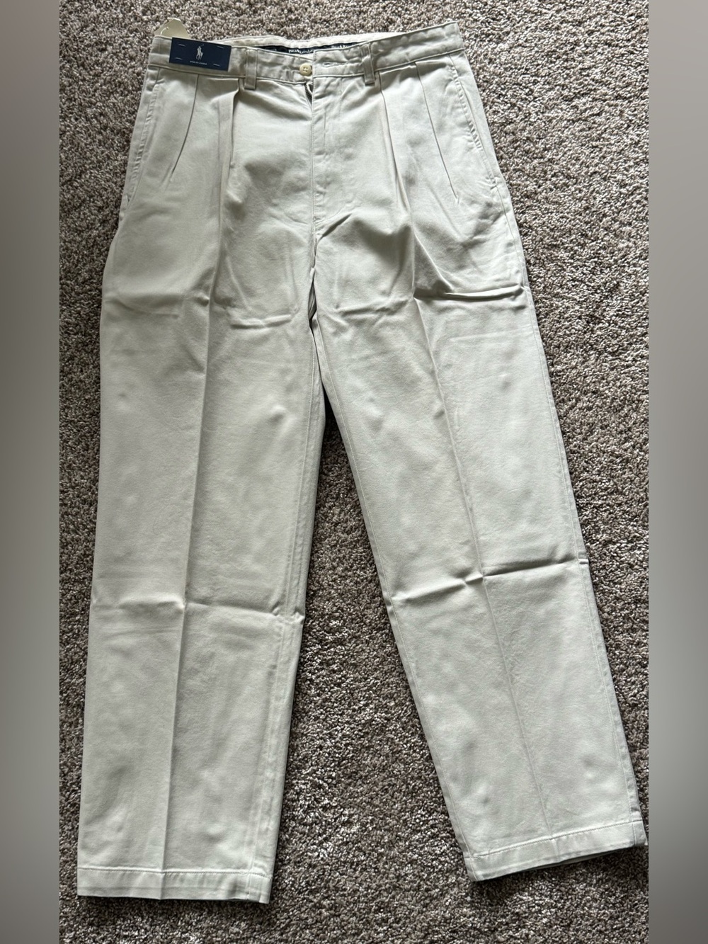 Ralph Lauren Men's Light Cream Pleated Chinos